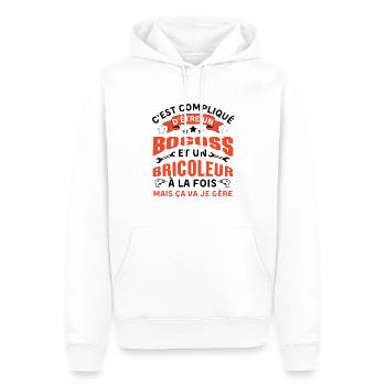 C est compliqué d être Bogoss et bricoleur - Sweat à capuche Premium bio Homme - blanc - Devant - Nico (187cm)