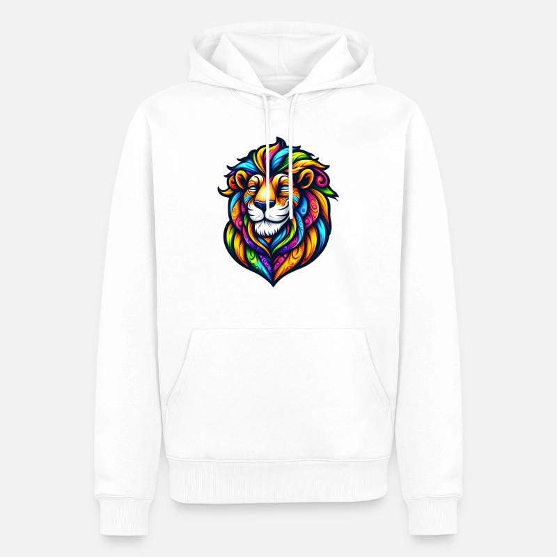 psychedelic Löwe - Männer Premium Bio Hoodie - Weiß
