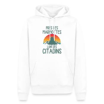 Près des marmottes loin des citadins - Sweat à capuche Premium bio Homme - blanc - Devant - Nico (187cm)