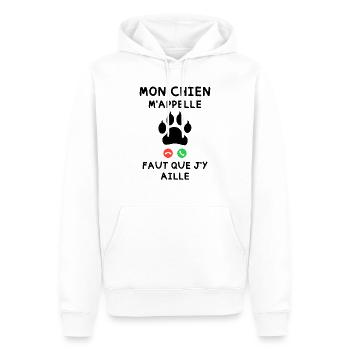 Mon Chien m appelle faut que j y aille - Sweat à capuche Premium bio Homme - blanc - Devant - Nico (187cm)
