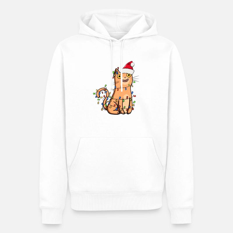 Chat avec guirlande lumineuse - Sweat à capuche Premium bio Homme - blanc