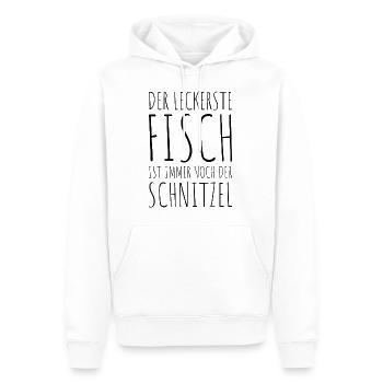 DER LECKERSTE FISCH IST IMMER NOCH DER SCHNITZEL - Männer Premium Bio Hoodie - Weiß - Vorne - Nico (187cm)