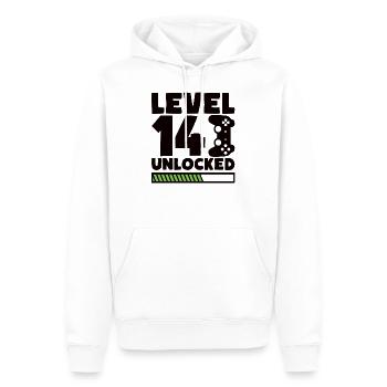 Niveau 14 unlocked Gamer anniversaire - Sweat à capuche Premium bio Homme - blanc - Devant - Nico (187cm)