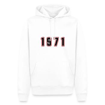 Numéro de l’année 1971 - Sweat à capuche Premium bio Homme - blanc - Devant - Nico (187cm)