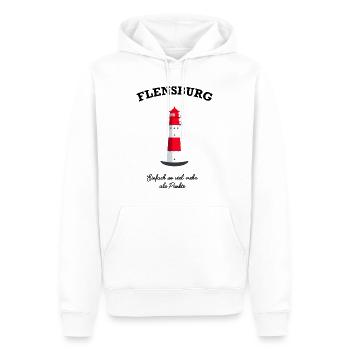 Flensburg Leuchtturm Falshöft, Mehr als Punkte - Männer Premium Bio Hoodie - Weiß - Vorne - Nico (187cm)