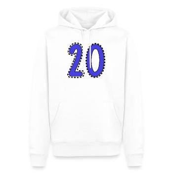 20. 20 ANS. 20e ANNIVERSAIRE. ANNIVERSAIRE 20 ANS. - Sweat à capuche Premium bio Homme - blanc - Devant - Nico (187cm)