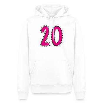 20. 20 ANS. 20e ANNIVERSAIRE. ANNIVERSAIRE 20 ANS. - Sweat à capuche Premium bio Homme - blanc - Devant - Nico (187cm)