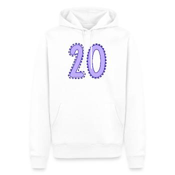 20. 20 JAHRE. 20-JÄHRIGES JUBILÄUM. 20-JÄHRIGES JUBILÄUM. - Männer Premium Bio Hoodie - Weiß - Vorne - Nico (187cm)