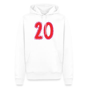 20. 20 ANS. 20e ANNIVERSAIRE. ANNIVERSAIRE 20 ANS. - Sweat à capuche Premium bio Homme - blanc - Devant - Nico (187cm)