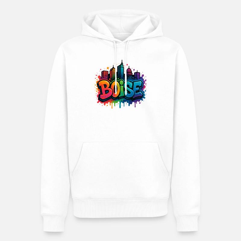 Skyline de graffitis de Boise - Sweat à capuche Premium bio Homme - blanc