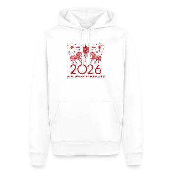 Chinesisches Neujahr des Pferdes 2026 - Männer Premium Bio Hoodie - Weiß - Vorne - Nico (187cm)