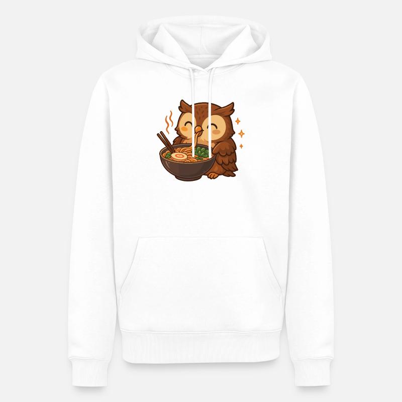 Eule mit Nudeln Ramen kawaii Eule - Männer Premium Bio Hoodie - Weiß