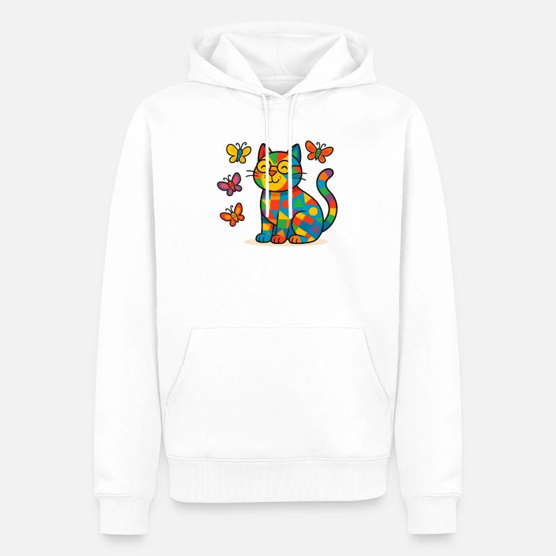 Patchwork-Katze mit bunten Schmetterlingen - Männer Premium Bio Hoodie - Weiß