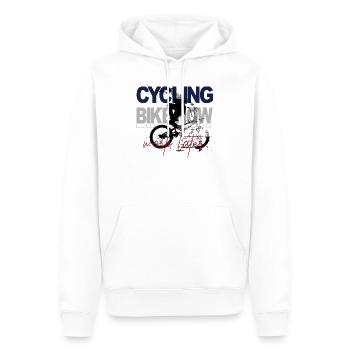 Radfahren Jetzt – Work Later - Männer Premium Bio Hoodie - Weiß - Vorne - Nico (187cm)