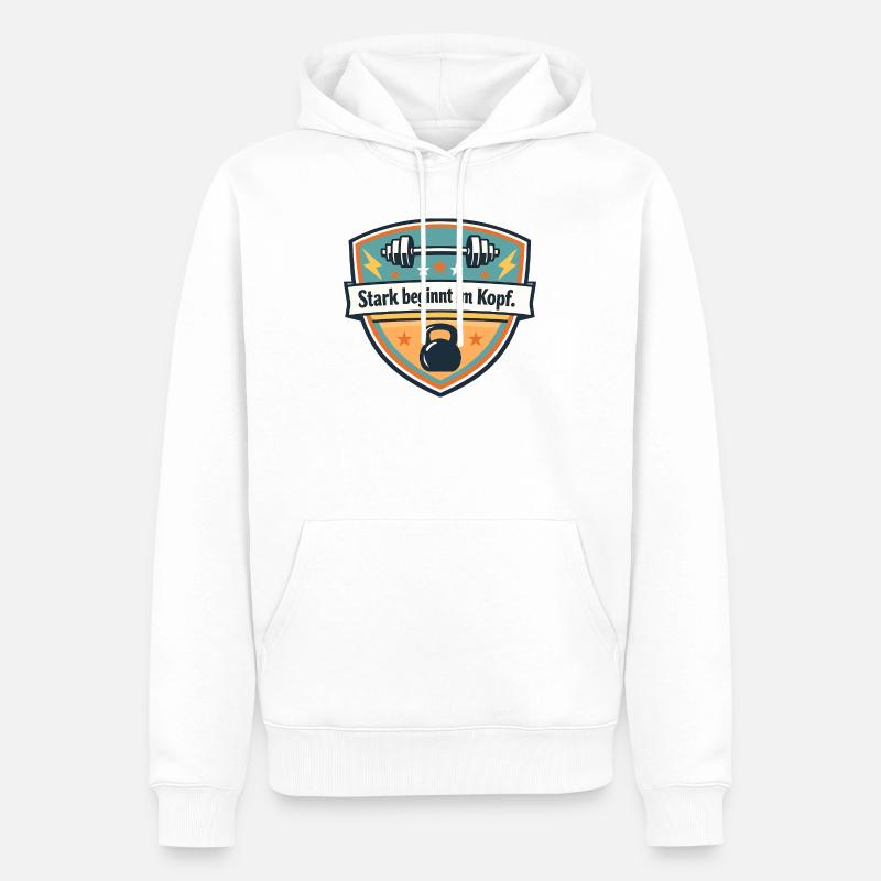 Kopfpower: Stark beginnt im Kopf - Männer Premium Bio Hoodie - Weiß
