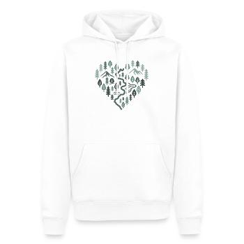 Wandern Herz - Waldlandschaft mit Fluss und Berg - Männer Premium Bio Hoodie - Weiß - Vorne - Nico (187cm)