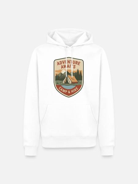 Abenteuer wartet: Camp & Hike - Männer Premium Bio Hoodie - Weiß