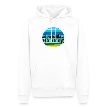 Hamburg Skyline - Sonnenuntergang - Alster - Elbe - Männer Premium Bio Hoodie - Weiß - Vorne - Nico (187cm)