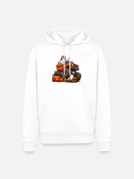 Halloween Monstertruck mit Geist - Männer Premium Bio Hoodie - Weiß