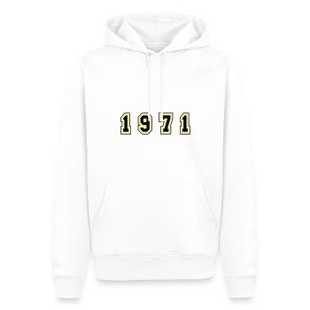 Numéro de l’année 1971 - Sweat à capuche Premium bio Homme - blanc - Devant - Nico (187cm)
