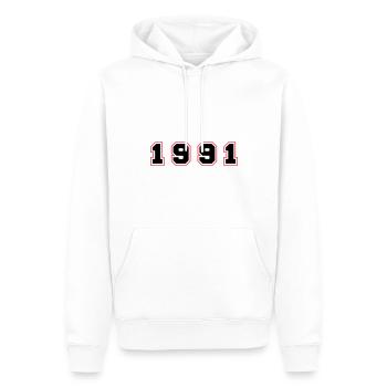 Numéro de l’année 1991 - Sweat à capuche Premium bio Homme - blanc - Devant - Nico (187cm)