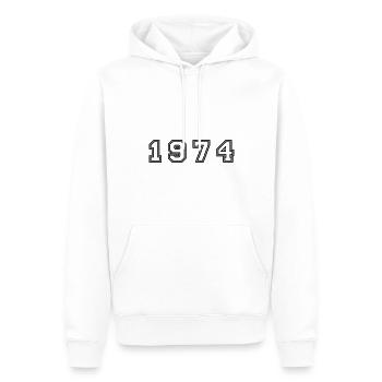 Numéro de l’année 1974 - Sweat à capuche Premium bio Homme - blanc - Devant - Nico (187cm)