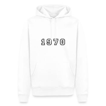 Numéro de l’année 1970 - Sweat à capuche Premium bio Homme - blanc - Devant - Nico (187cm)