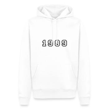 Numéro de l’année 1989 - Sweat à capuche Premium bio Homme - blanc - Devant - Nico (187cm)
