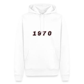 Numéro de l’année 1970 - Sweat à capuche Premium bio Homme - blanc - Devant - Nico (187cm)