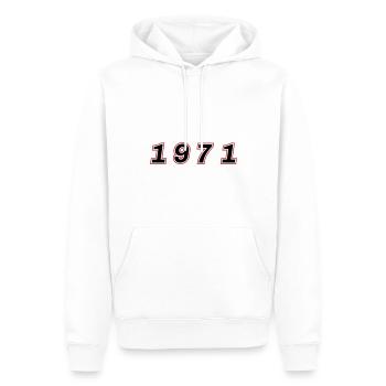 Numéro de l’année 1971 - Sweat à capuche Premium bio Homme - blanc - Devant - Nico (187cm)