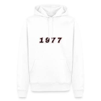 Numéro de l’année 1977 - Sweat à capuche Premium bio Homme - blanc - Devant - Nico (187cm)