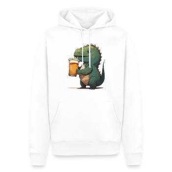 Drôle de dinosaure boit un verre de bière - Sweat à capuche Premium bio Homme - blanc - Devant - Nico (187cm)