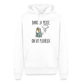 dans la meuse on vit pluvieux - Sweat à capuche Premium bio Homme - blanc - Devant - Nico (187cm)