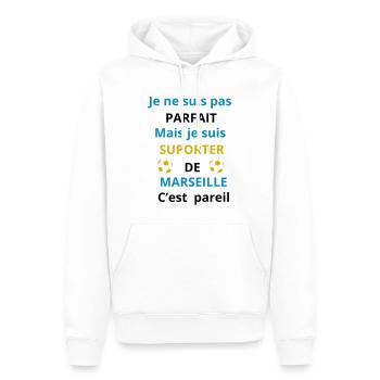 Cadeau Supporter Marseille Foot - Sweat à capuche Premium bio Homme - blanc - Devant - Nico (187cm)