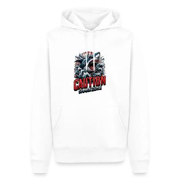 Caution! Shark Zone - Weißer Hai - Männer Premium Bio Hoodie - Weiß - Vorne - Nico (187cm)