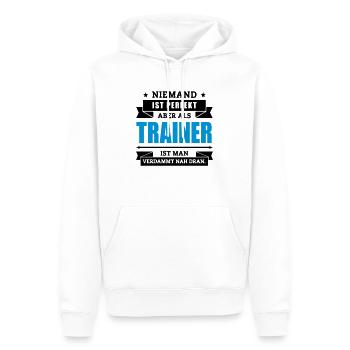 Funshirt Trainer - Männer Premium Bio Hoodie - Weiß - Vorne - Nico (187cm)