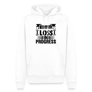 weight loss in progress - Männer Premium Bio Hoodie - Weiß - Vorne - Nico (187cm)