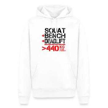 Dynamophilie 440 kg Membre du Club - Sweat à capuche Premium bio Homme - blanc - Devant - Nico (187cm)