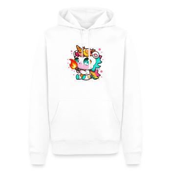 00232 verspieltes Einhorn spielt mit Feuer - Männer Premium Bio Hoodie - Weiß - Vorne - Nico (187cm)