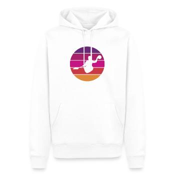 Kanupolo - Canoë Polo - Rétro - Vintage - Coucher de soleil - Sweat à capuche Premium bio Homme - blanc - Devant - Nico (187cm)