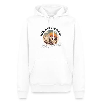 Nix riskieren! Betonieren! Sunset Edition - Männer Premium Bio Hoodie - Weiß - Vorne - Nico (187cm)