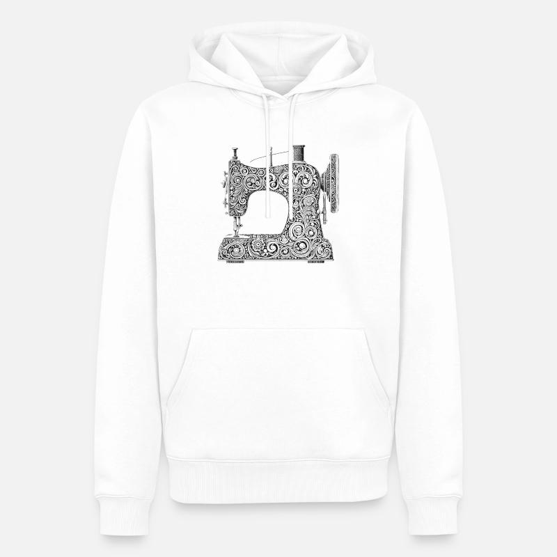 Machine à coudre - Sweat à capuche Premium bio Homme - blanc