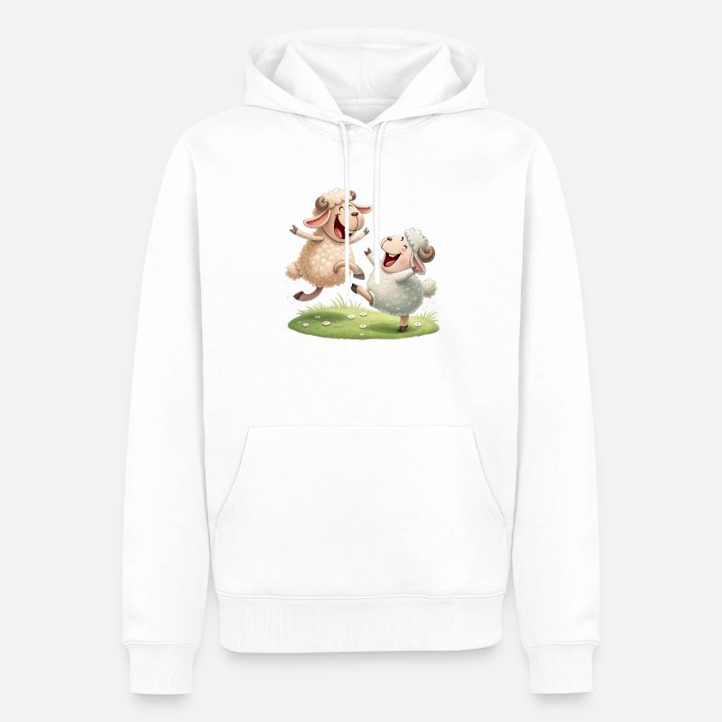 Duo de moutons joyeux - Sweat à capuche Premium bio Homme - blanc
