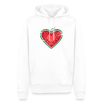 Coeur design pastèque utilisé - Sweat à capuche Premium bio Homme - blanc - Devant - Nico (187cm)