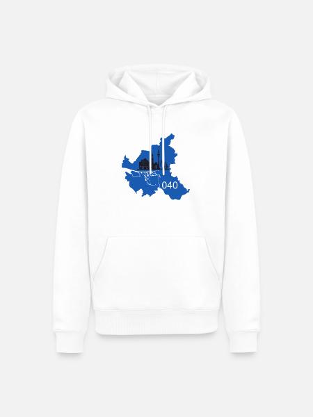 Hamburgs Skyline Map in Blau-Weiß-Schwarz - Männer Premium Bio Hoodie - Weiß