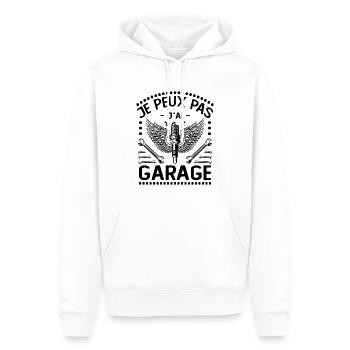 Je Peux Pas J'ai Garage - Sweat à capuche Premium bio Homme - blanc - Devant - Nico (187cm)