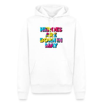 Les héros naissent en mai - Sweat à capuche Premium bio Homme - blanc - Devant - Nico (187cm)
