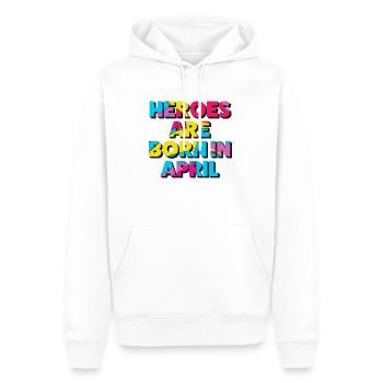 Les héros naissent en avril - Sweat à capuche Premium bio Homme - blanc - Devant - Nico (187cm)