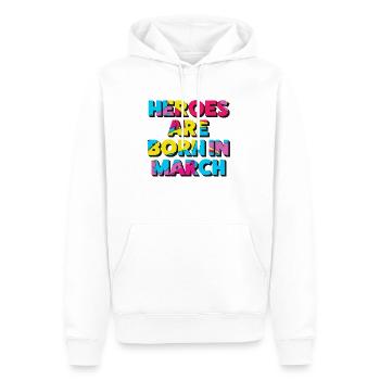 Les héros naissent en mars - Sweat à capuche Premium bio Homme - blanc - Devant - Nico (187cm)