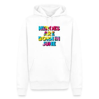 Les héros naissent en juin - Sweat à capuche Premium bio Homme - blanc - Devant - Nico (187cm)